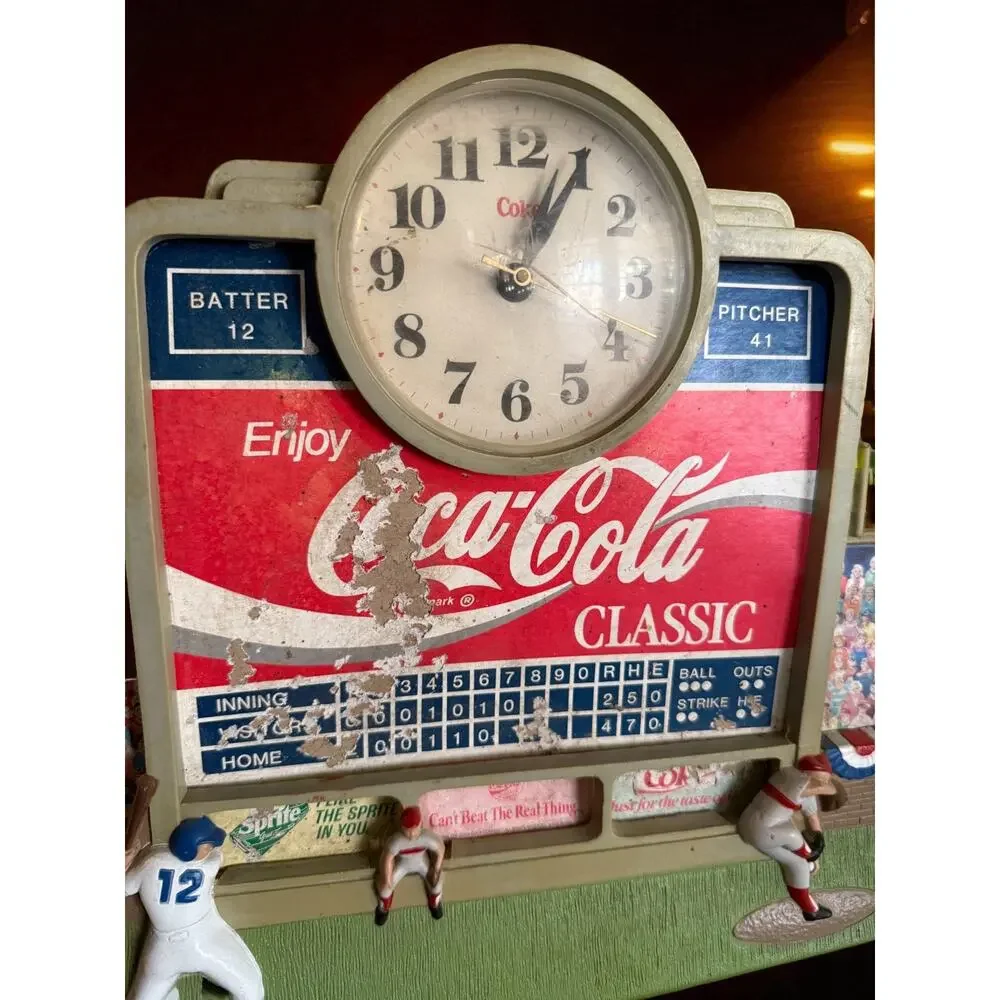 Vintage 1991 Coca-Cola Baseball Wall Clock Burwood 3216 Stadium Scene USA 22x15
